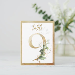 Greenery Foliage Gold Table Numbers, Table 9 Card