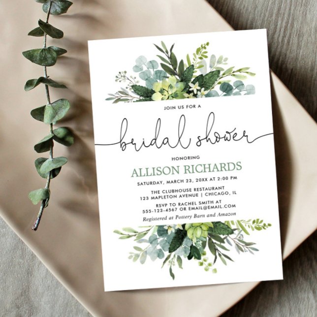 Greenery foliage modern bridal shower invitation (Creator Uploaded)