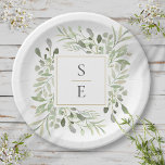 Greenery Foliage Monogram Initials Wedding Paper Plate<br><div class="desc">Featuring delicate watercolor greenery leaves,  these chic botanical paper plates can be personalised with your monogram initials. Designed by Thisisnotme©</div>