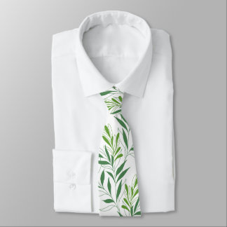 Greenery Foliage Pattern Elegant Green And White Tie