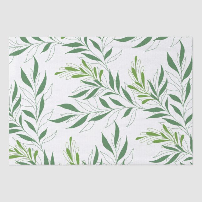   Greenery Foliage Pattern Elegant Green And White Tissue Paper (Front)