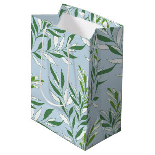 Greenery Foliage Pattern Elegant Green Light Blue Medium Gift Bag