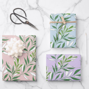  Greenery Foliage Pattern Elegant Green Light Blue Wrapping Paper Sheet