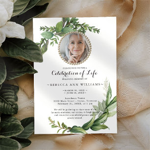 Greenery Foliage Photo Celebration of Life Invitation