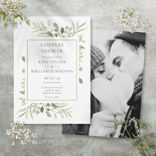 Greenery Foliage Photo Couples Shower Invitation