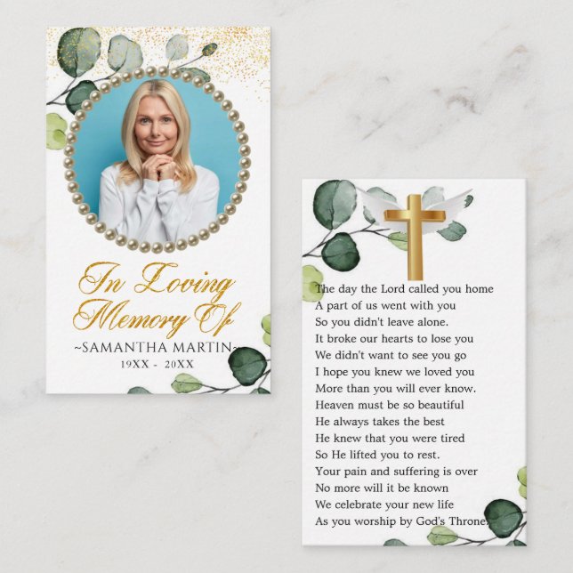 Greenery Foliage Photo Funeral Prayer Card (Front/Back)