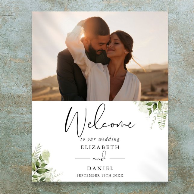 Greenery Foliage Photo Wedding Welcome Sign (Greenery Foliage Photo Wedding Welcome Sign)