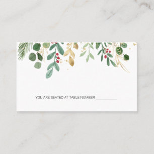 Greenery Foliage Red Berry Christmas Wedding Place Place Card