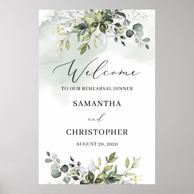 Greenery foliage rehearsal dinner welcome sign (Front)