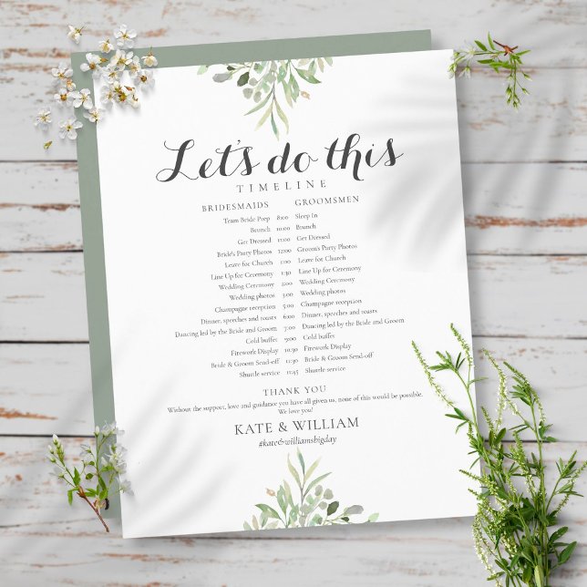 Greenery Foliage Script Wedding Schedule Timeline (Creator Uploaded)