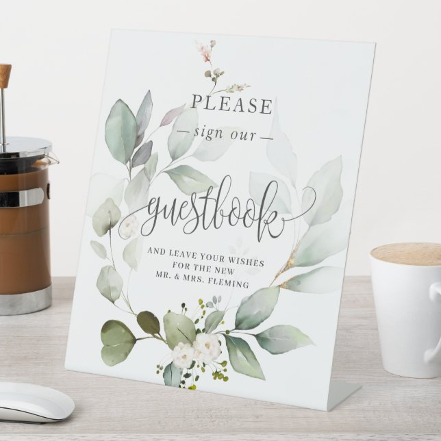 Greenery Foliage Sign Our Guestbooks Pedestal Sign (In SItu)