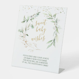 Greenery foliage Sweet Baby shower Guest Book Pedestal Sign