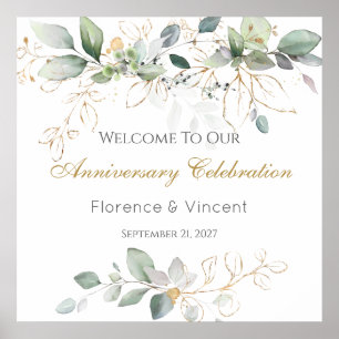 Greenery foliage Wedding Anniversary Welcome Sign