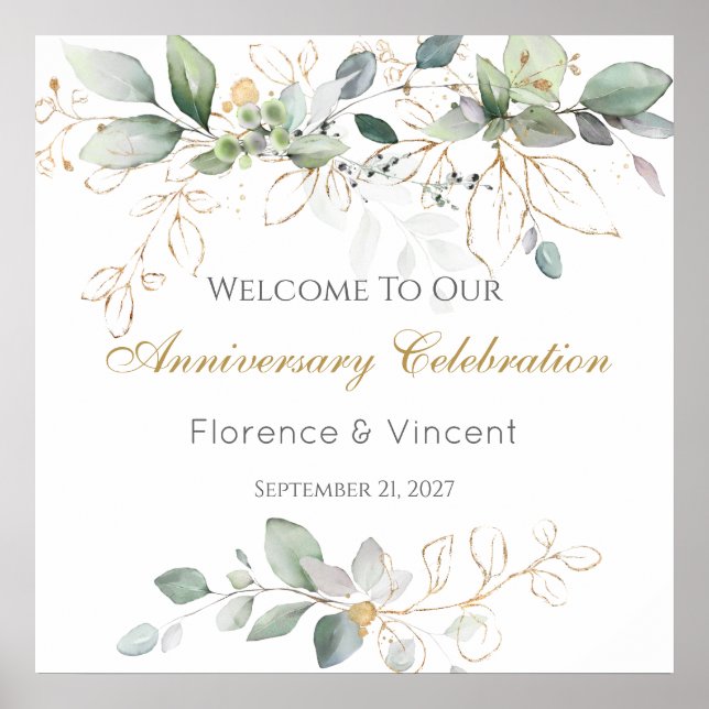 Greenery foliage Wedding Anniversary Welcome Sign (Front)