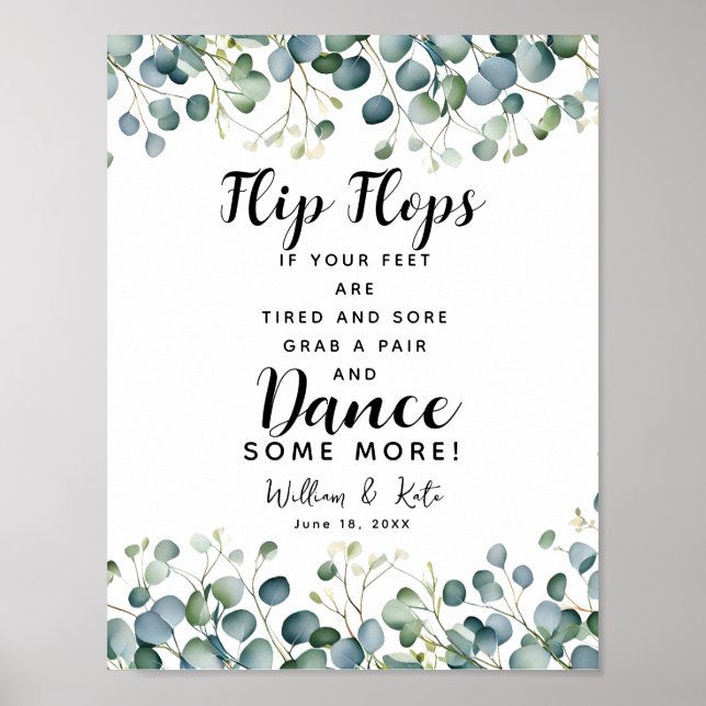 greenery foliage wedding flip flops wedding sign (Front)