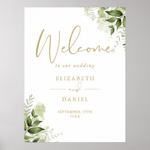 Greenery Foliage Wedding Gold Welcome Sign