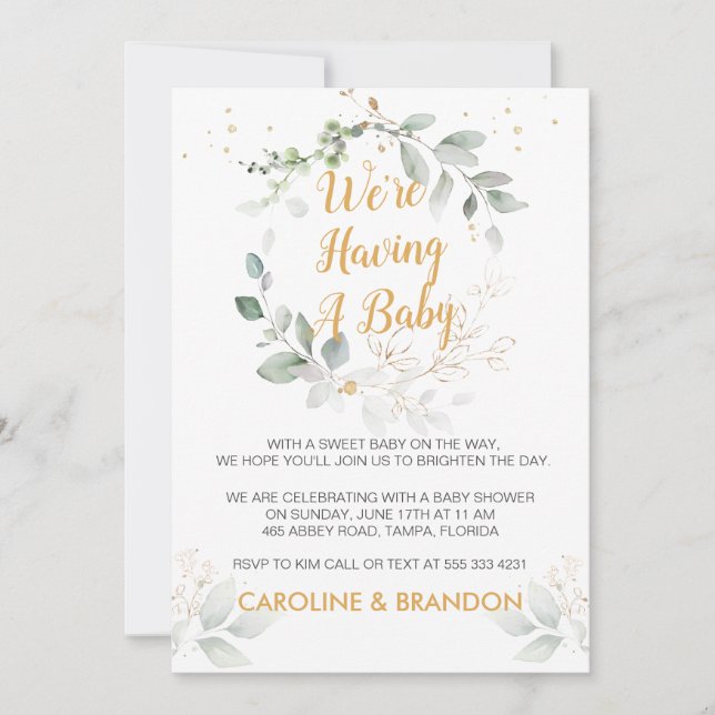 Greenery foliage  We're having a Baby Announcement (Front)