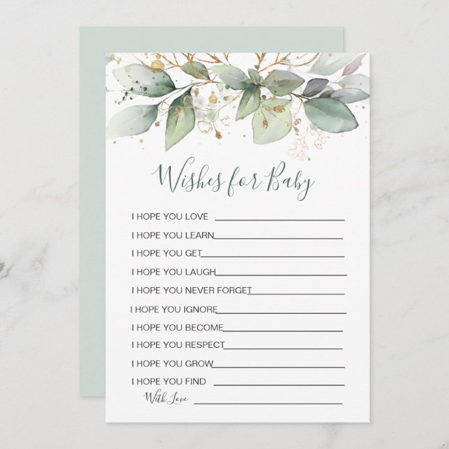 Greenery foliage Wishes for Baby Shower Game Invitation (Front/Back)