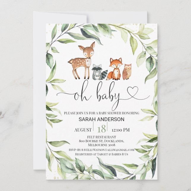 Greenery Foliage Woodland Baby Shower Invitation (Front)