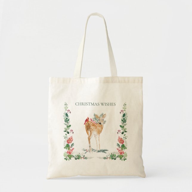 Greenery Foliage Woodland Fawn Deer Tote Bag (Front)