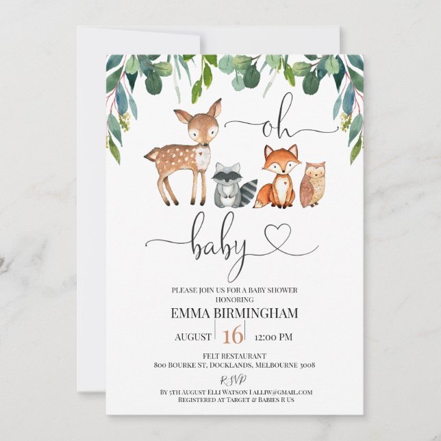 Greenery Foliage Woodland Oh Baby Baby Shower Invitation (Front)