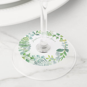Greenery Foliage Wreath Personalised Bridal Shower Wine Glass Tag