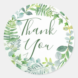 Greenery Foliage Wreath Thank You Classic Round Sticker
