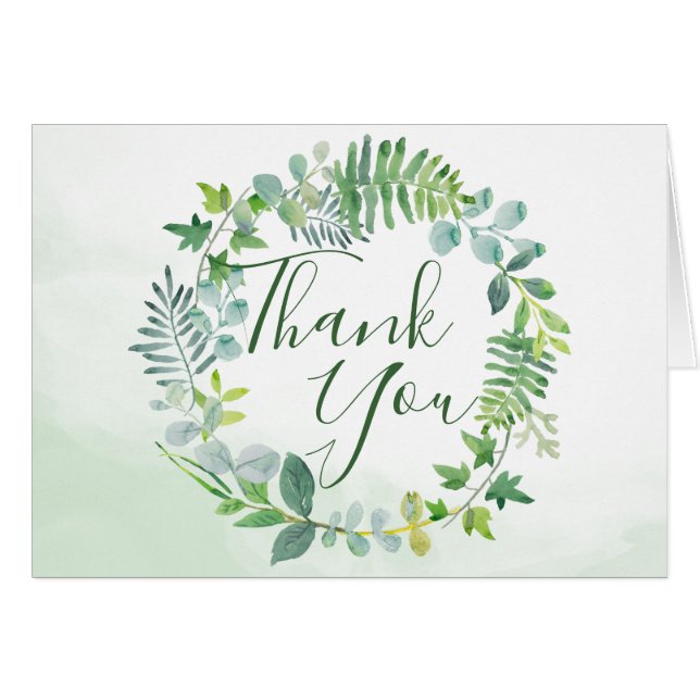 Greenery Foliage Wreath Watercolor Thank You (Front Horizontal)