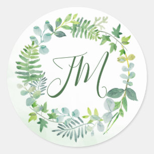 Greenery Foliage Wreath Wedding Classic Round Sticker