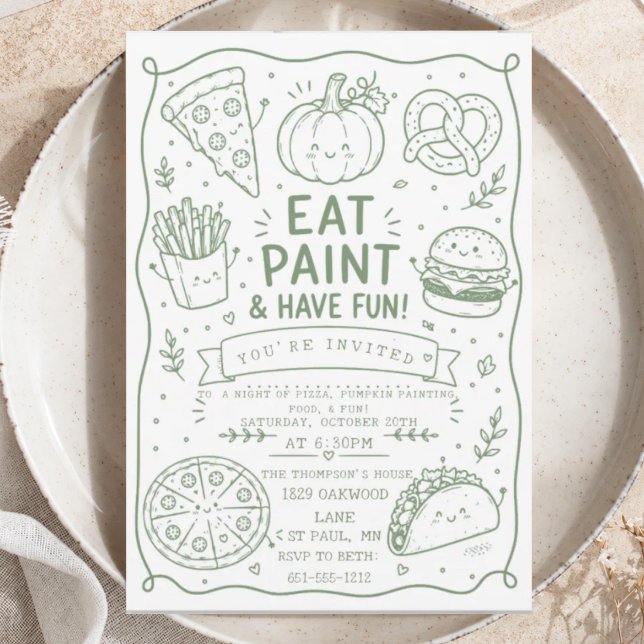 greenery food Fun Party Minimalist Doodle Pumpkin Invitation (Creator Uploaded)