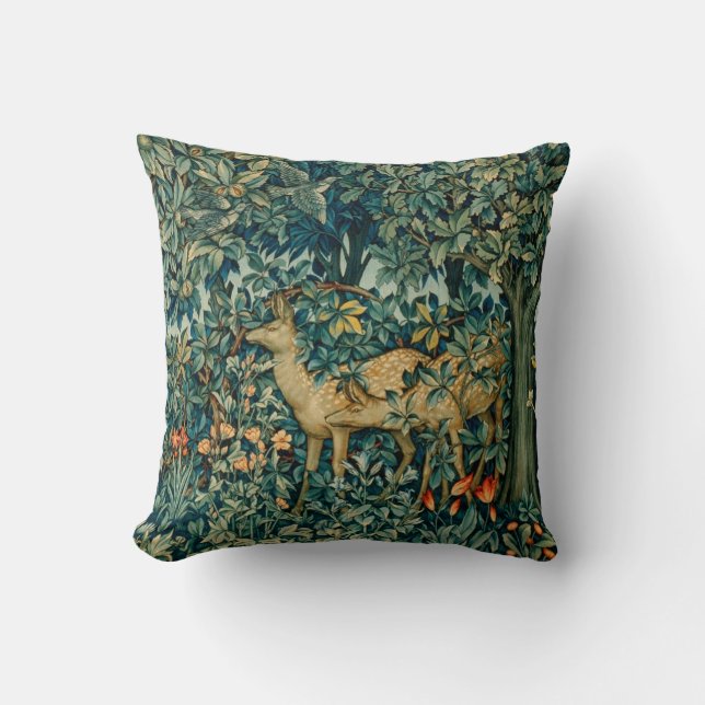 GREENERY,FOREST ANIMALS DOES Floral Tapestry Cushion (Front)