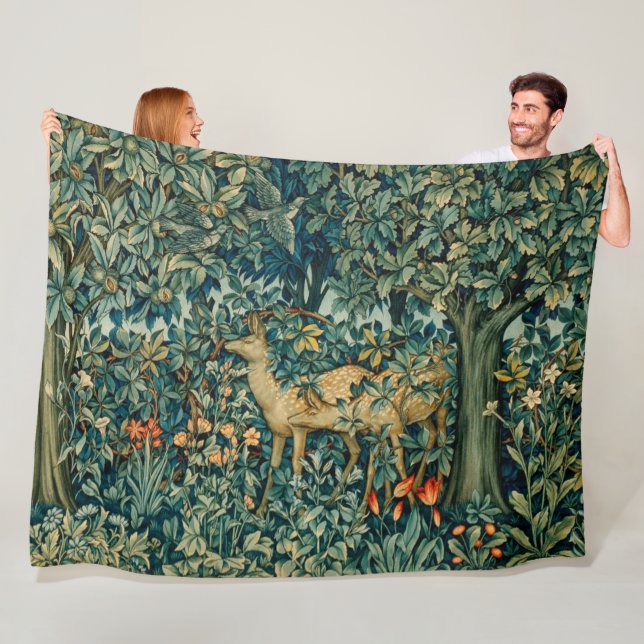 GREENERY,FOREST ANIMALS DOES Floral Tapestry Fleece Blanket (In Situ)