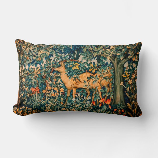 GREENERY,FOREST ANIMALS DOES Floral Tapestry Lumbar Cushion (Front)