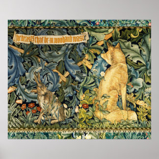 GREENERY,FOREST ANIMALS,FOX AND HARE,GREEN FLORAL POSTER