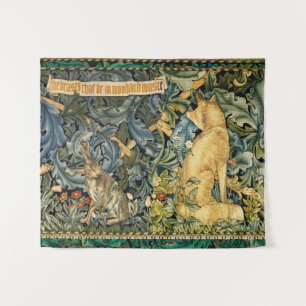 GREENERY,FOREST ANIMALS,FOX AND HARE,GREEN FLORAL TAPESTRY