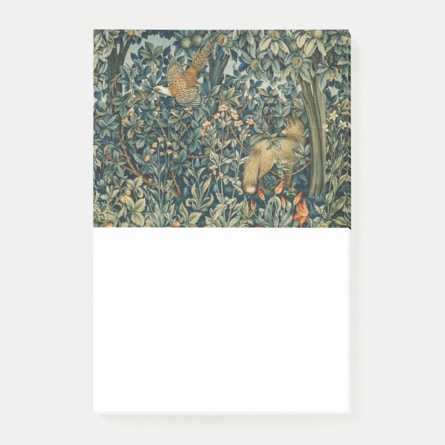 GREENERY,FOREST ANIMALS Fox ,Pheasant,Green Floral Post-it Notes (Front)