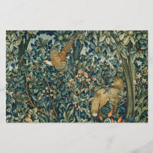 GREENERY,FOREST ANIMALS Fox ,Pheasant,Green Floral Stationery