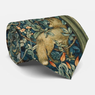 GREENERY,FOREST ANIMALS Fox ,Pheasant,Green Floral Tie