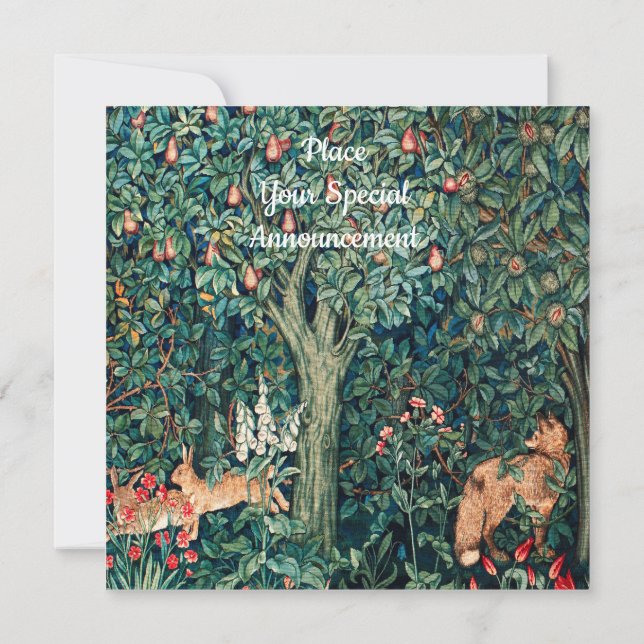GREENERY,FOREST ANIMALS Hares ,Fox,Green Floral Invitation (Back)