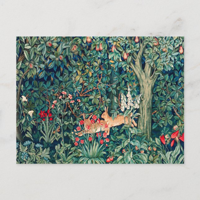 GREENERY,FOREST ANIMALS Hares ,Green Floral Holida Postcard (Front)