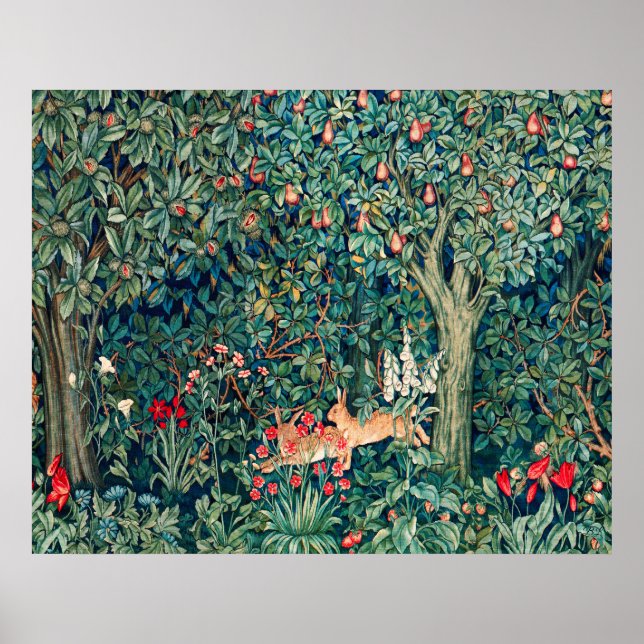GREENERY,FOREST ANIMALS Hares ,Green Floral Poster (Front)