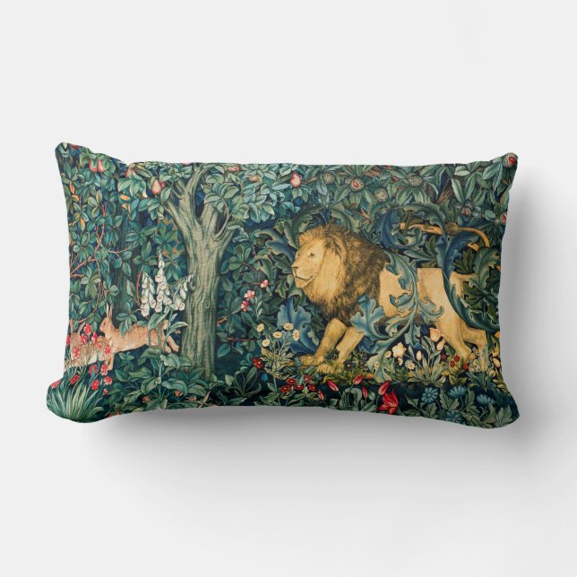 GREENERY,FOREST ANIMALS Lion and Hares  Lumbar Cushion (Front)