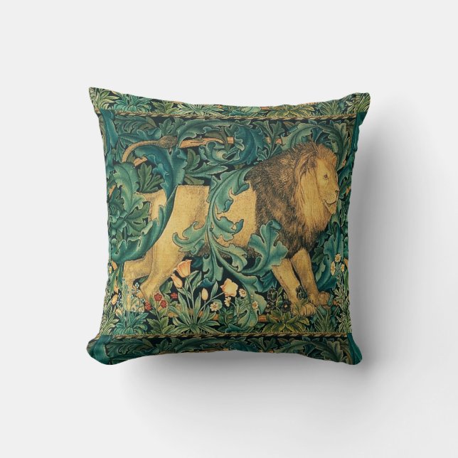 GREENERY,FOREST ANIMALS  LION Floral  Cushion (Front)