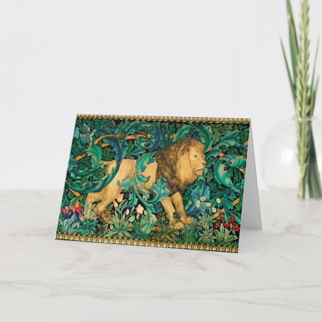 GREENERY,FOREST ANIMALS LION Floral  Holiday Card (Front)