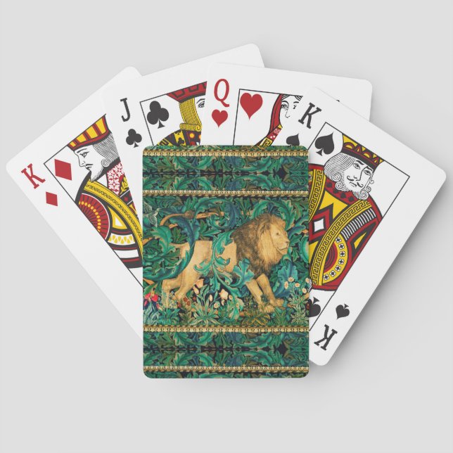 GREENERY,FOREST ANIMALS  LION Floral Playing Cards (Back)