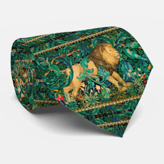 GREENERY,FOREST ANIMALS LION Green Leaves Floral Tie
