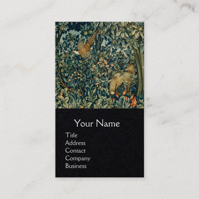 GREENERY,FOREST ANIMALS Pheasant ,Fox,Green Floral Business Card (Front)