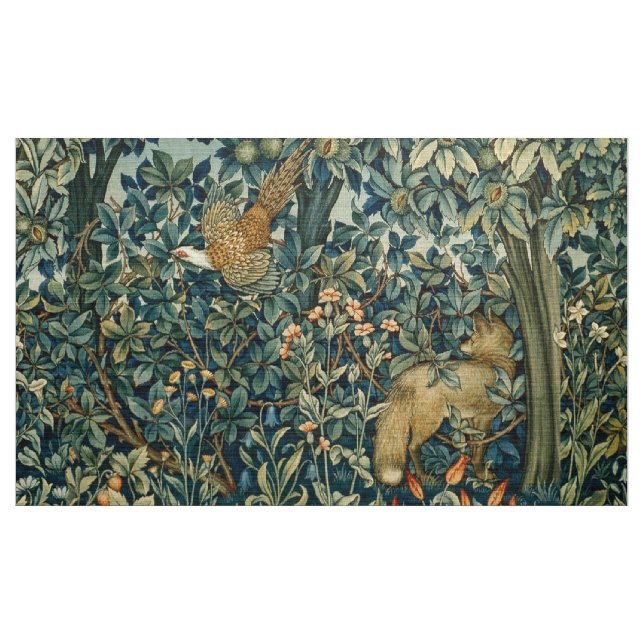 GREENERY,FOREST ANIMALS Pheasant ,Fox,Green Floral Fabric (Yard)
