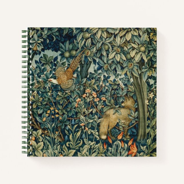 GREENERY,FOREST ANIMALS Pheasant ,Fox,Green Floral Notebook (Front)