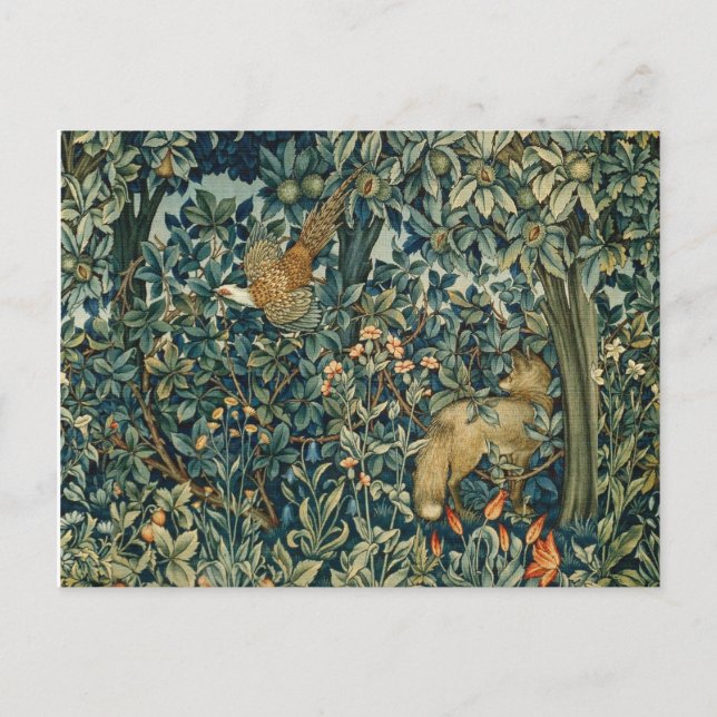 GREENERY,FOREST ANIMALS Pheasant ,Fox,Green Floral Postcard (Front)